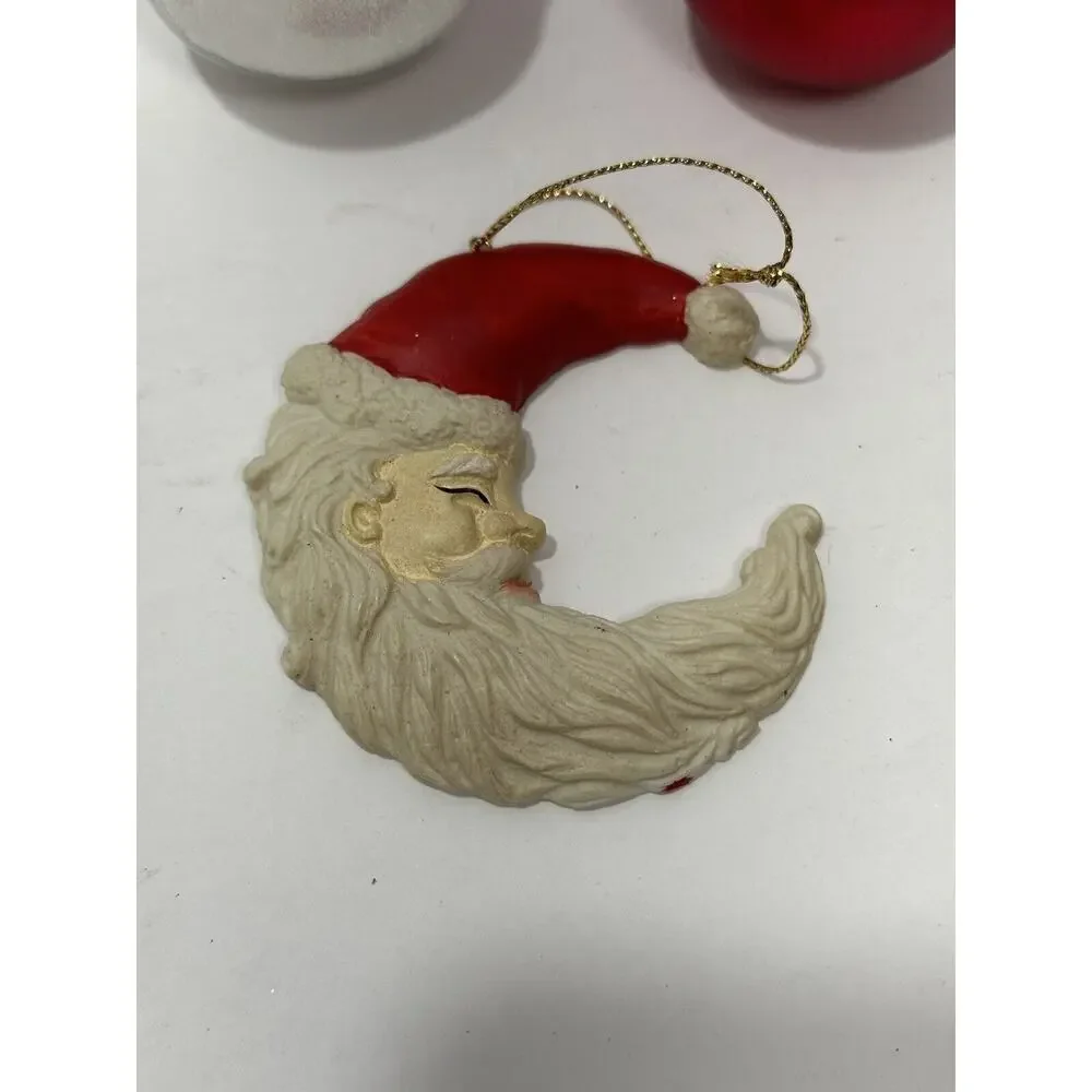 Lot 4 Christmas Tree Ornaments Snowmen, Clear Bear, Moon Santa, Jingle Bell Ball